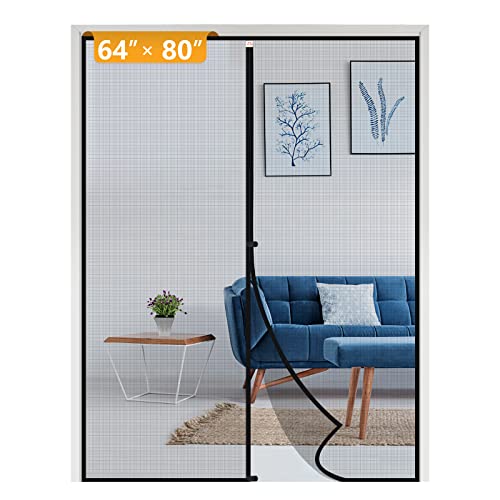 Yotache Magnetic Screen Door Fits Door Size 64 x 80, Screen Size 66" x 81" Strengthened Fiberglass Net Curtain for Patio Sliding French Doors Black - Image 1