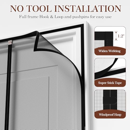 Yotache Magnetic Screen Door Fits Door Size 64 x 80, Screen Size 66" x 81" Strengthened Fiberglass Net Curtain for Patio Sliding French Doors Black - Image 5