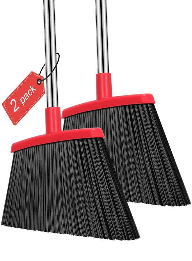 NACENA Heavy Duty Broom, 55 Inch Long Handle Outdoor Large Angle Brooms, Commercial Broom for Sweeping Indoor, for Home Garage Kitchen Office Courtyard Lobby Patio Lawn Concrete, 2 Pack (Black&Red) - Image 1