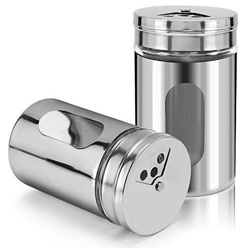 Accmor 2pcs Salt and Pepper Shakers,Stainless Steel Shaker for Salt Powder Sugar Cinnamon Pepper, Spice Dispenser with Adjustable Pour Holes,Silver - Image 1
