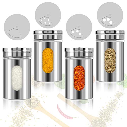 Accmor 2pcs Salt and Pepper Shakers,Stainless Steel Shaker for Salt Powder Sugar Cinnamon Pepper, Spice Dispenser with Adjustable Pour Holes,Silver - Image 4