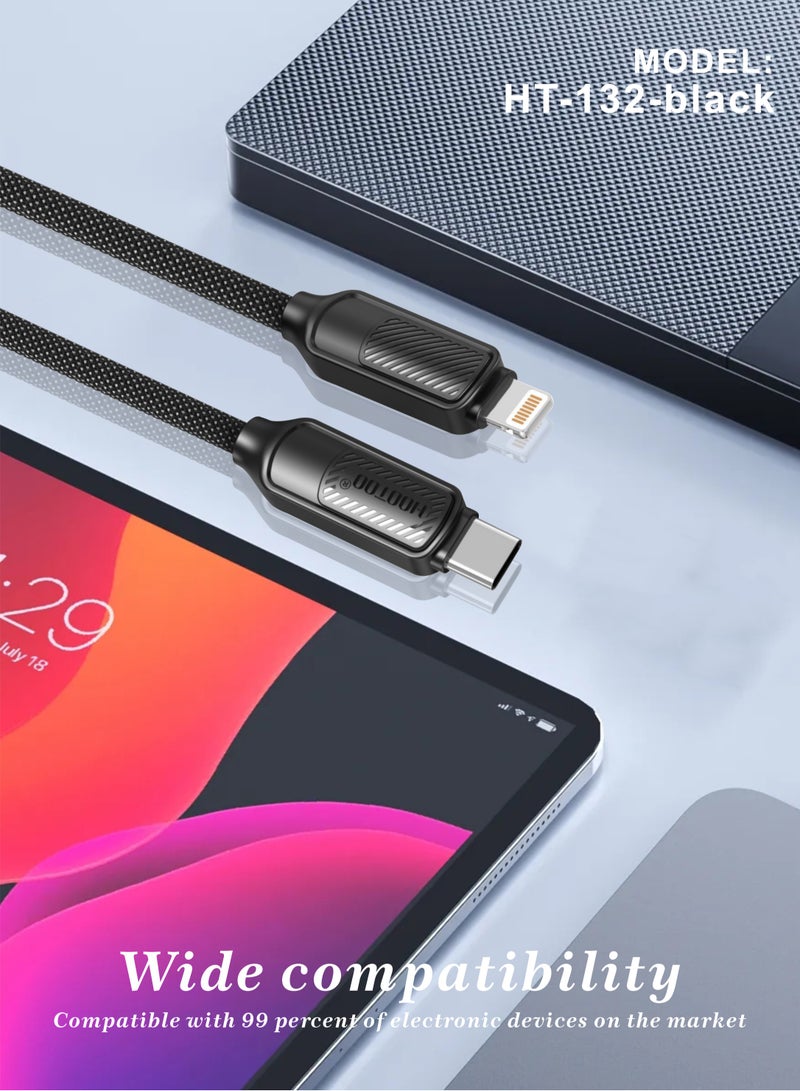 هوتو سلك شاحن تايب سي ايفون بقوة 30 واط. كيبل ايفون لايتنينج لنقل البيانات. سلك ايفون متوافق لهواتف ايفون 14, 13, 12, 11, X. سلك شاحن ايفون اصلي تايب سي قماش ضد القطع. كيبل ايفون. سلك شاحن ايفون تايب سي يدعم الشحن السريع. - Image 2