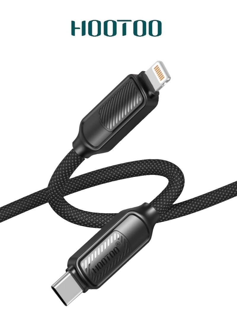 هوتو سلك شاحن تايب سي ايفون بقوة 30 واط. كيبل ايفون لايتنينج لنقل البيانات. سلك ايفون متوافق لهواتف ايفون 14, 13, 12, 11, X. سلك شاحن ايفون اصلي تايب سي قماش ضد القطع. كيبل ايفون. سلك شاحن ايفون تايب سي يدعم الشحن السريع. - Image 1