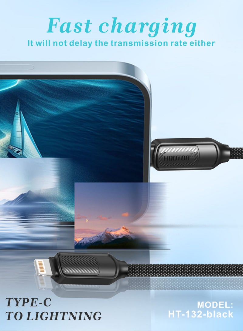 هوتو سلك شاحن تايب سي ايفون بقوة 30 واط. كيبل ايفون لايتنينج لنقل البيانات. سلك ايفون متوافق لهواتف ايفون 14, 13, 12, 11, X. سلك شاحن ايفون اصلي تايب سي قماش ضد القطع. كيبل ايفون. سلك شاحن ايفون تايب سي يدعم الشحن السريع. - Image 3