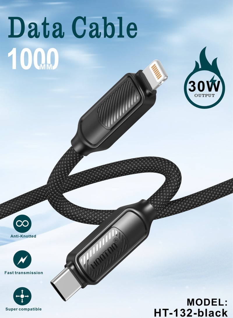 هوتو سلك شاحن تايب سي ايفون بقوة 30 واط. كيبل ايفون لايتنينج لنقل البيانات. سلك ايفون متوافق لهواتف ايفون 14, 13, 12, 11, X. سلك شاحن ايفون اصلي تايب سي قماش ضد القطع. كيبل ايفون. سلك شاحن ايفون تايب سي يدعم الشحن السريع. - Image 4