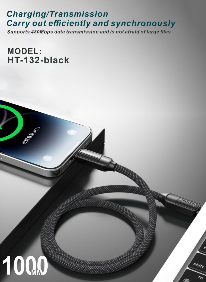 هوتو سلك شاحن تايب سي ايفون بقوة 30 واط. كيبل ايفون لايتنينج لنقل البيانات. سلك ايفون متوافق لهواتف ايفون 14, 13, 12, 11, X. سلك شاحن ايفون اصلي تايب سي قماش ضد القطع. كيبل ايفون. سلك شاحن ايفون تايب سي يدعم الشحن السريع. - Image 5