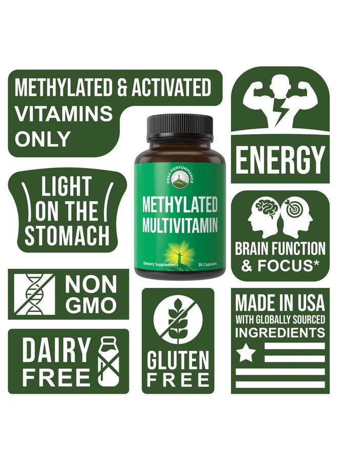Peak Performance Methylated Multivitamin + Methylated B Complex Supplement. With Trimethylglycine (TMG), L Methylfolate, Methyl B12 + B1 + B2 + B6 Vitamins + Choline. MTHFR Supplement For Women & Men. Vegan Capsules - Image 3