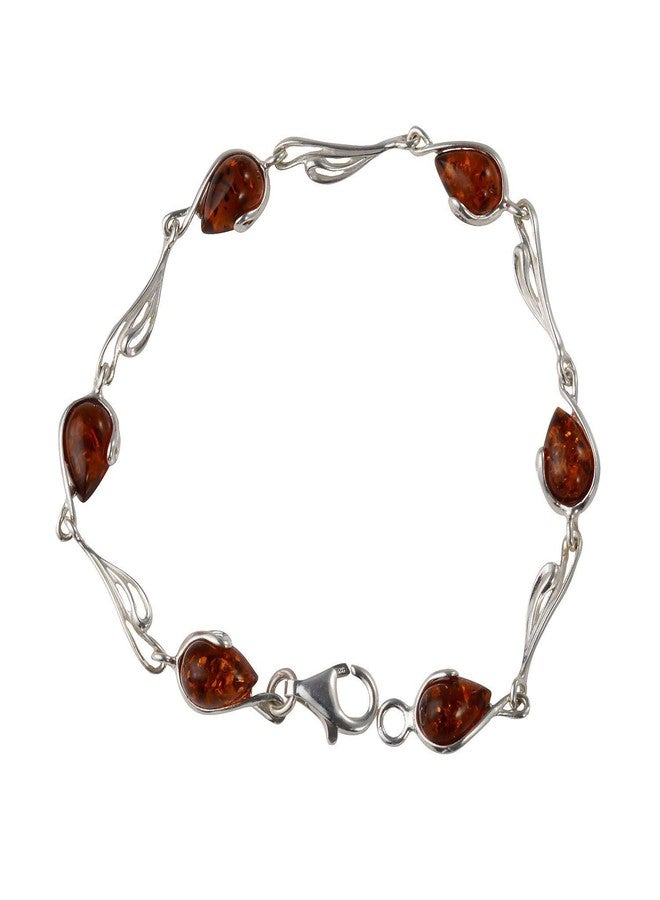 HolidayGiftShops Sterling Silver Honey Baltic Amber Bracelet Tulip, Genuine Baltic Amber Bracelet for Women, Amber Jewelry for Women, Amber Bracelets for Adults, Sterling Silver Collection - Image 1