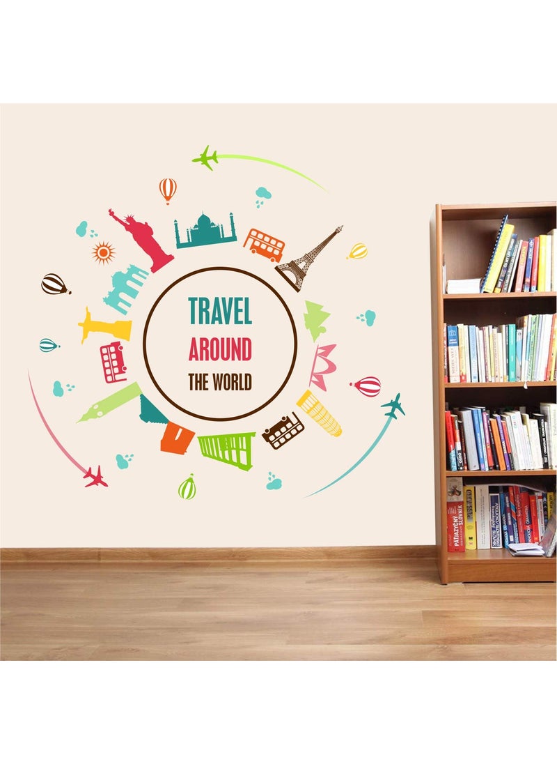 StickMe - StickMe 'Travel Around The World - Inspirational - Motivational - Wall Sticker' -SM651 (Multi Colour, Vinyl - 110cm X 110 cm) - Image 1