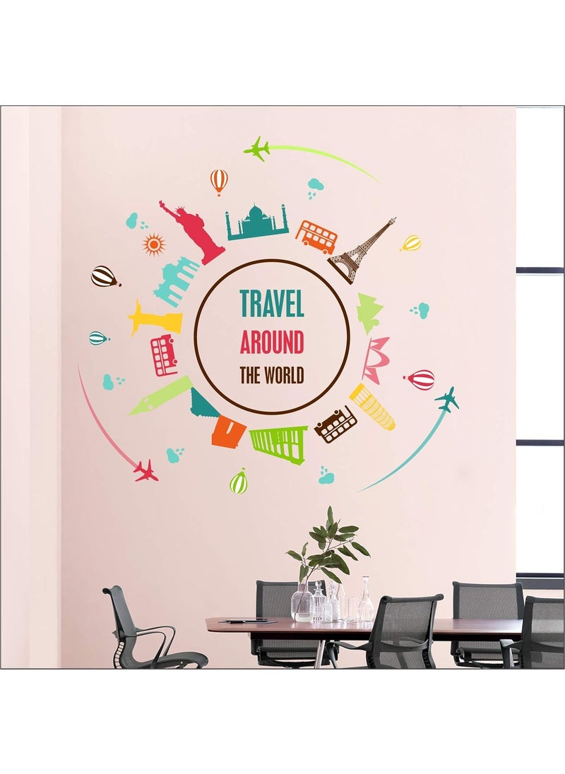 StickMe - StickMe 'Travel Around The World - Inspirational - Motivational - Wall Sticker' -SM651 (Multi Colour, Vinyl - 110cm X 110 cm) - Image 1