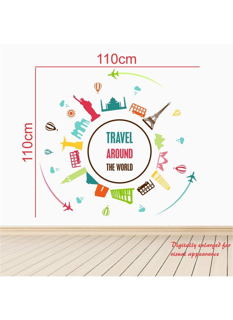 StickMe - StickMe 'Travel Around The World - Inspirational - Motivational - Wall Sticker' -SM651 (Multi Colour, Vinyl - 110cm X 110 cm) - Image 1