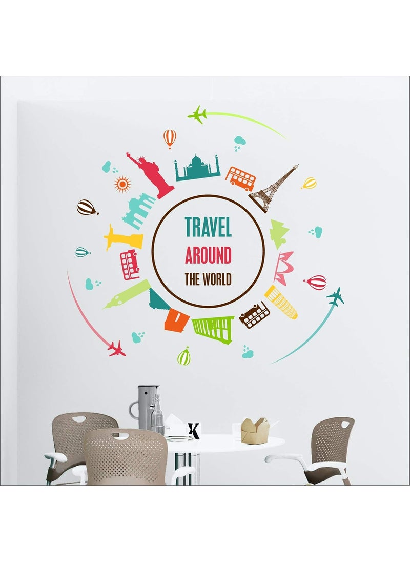 StickMe - StickMe 'Travel Around The World - Inspirational - Motivational - Wall Sticker' -SM651 (Multi Colour, Vinyl - 110cm X 110 cm) - Image 1