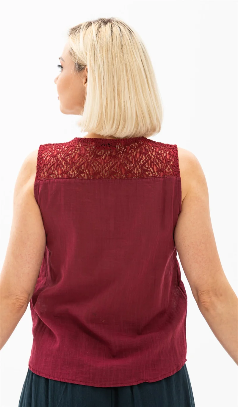 Eliş Şile Bezi Sleeveless Sile Cloth Tern Blouse Claret Red Brd