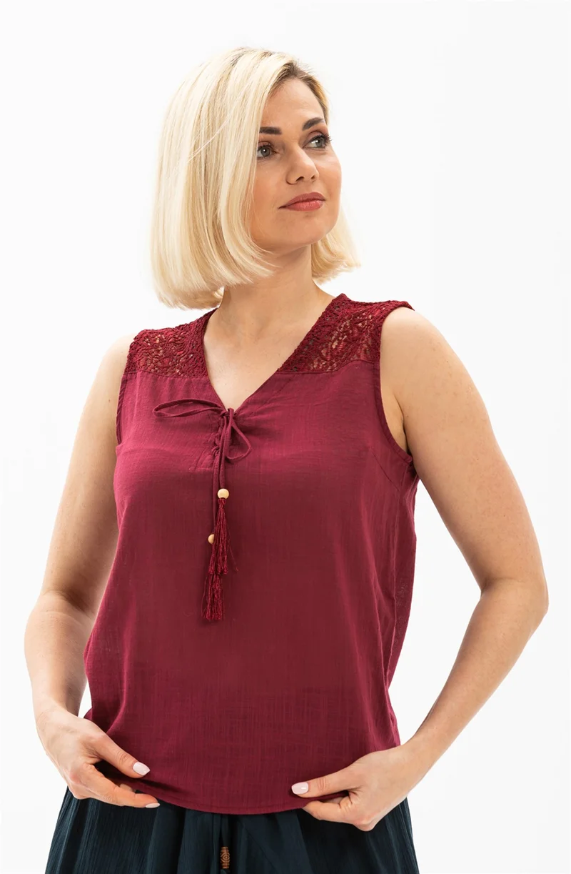 Eliş Şile Bezi Sleeveless Sile Cloth Tern Blouse Claret Red Brd