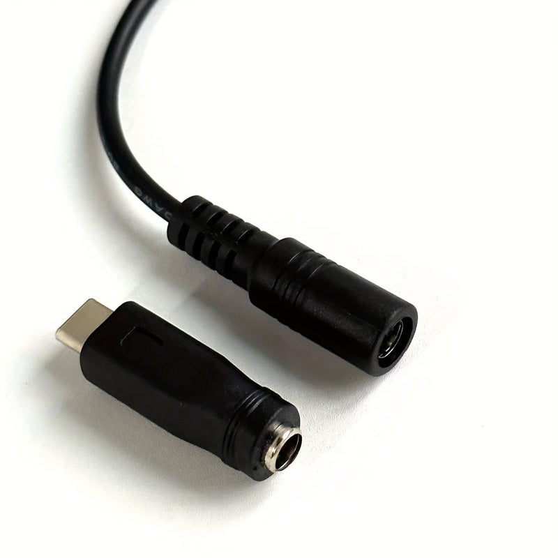 DC Female to USB C Male Cable with Type C Adapter 5.5x2.1mm Black Model - Image 2