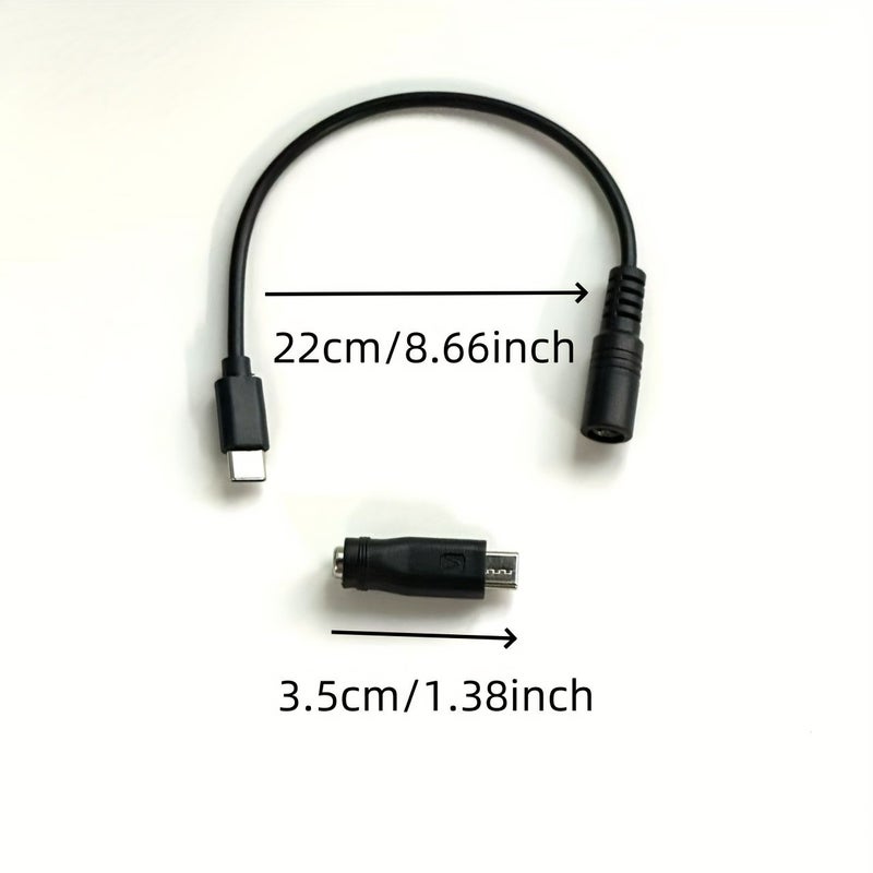 DC Female to USB C Male Cable with Type C Adapter 5.5x2.1mm Black Model - Image 4
