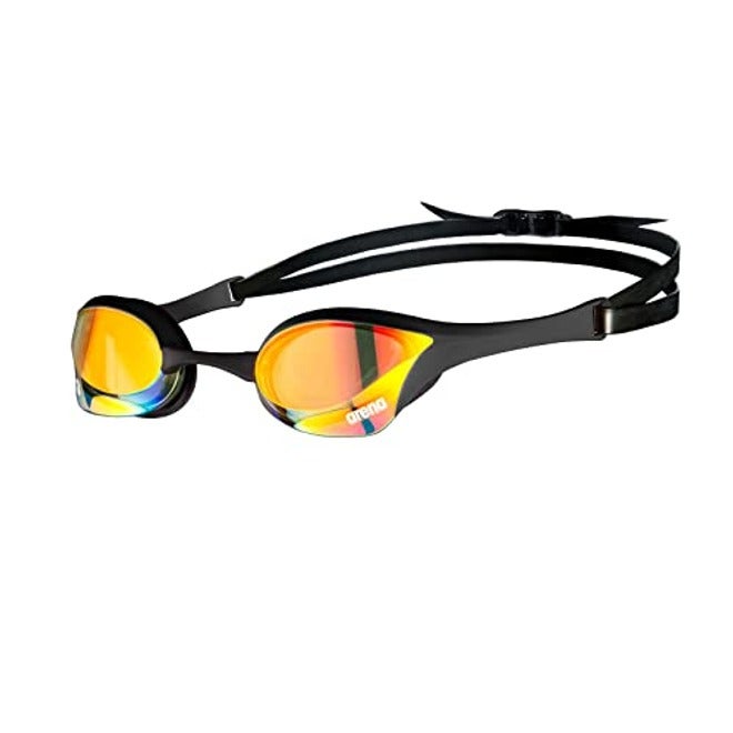 ARENA Cobra Ultra Swipe Racing Swim Goggles - Anti-Fog, Polycarbonate Mirror Lens, Yellow Copper/White