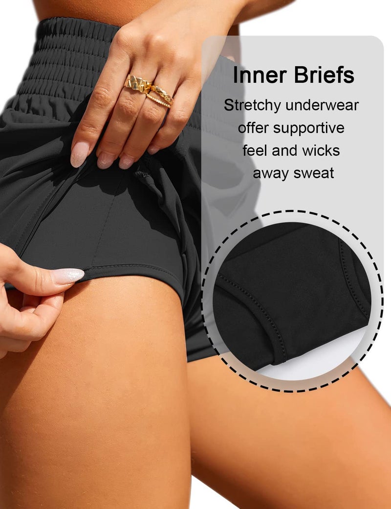 BMJL Women's Athletic Shorts High Waisted Running Short Pocket 2.5" Sporty Shorts Gym Elastic Workout Shorts(S,Black) - Image 5