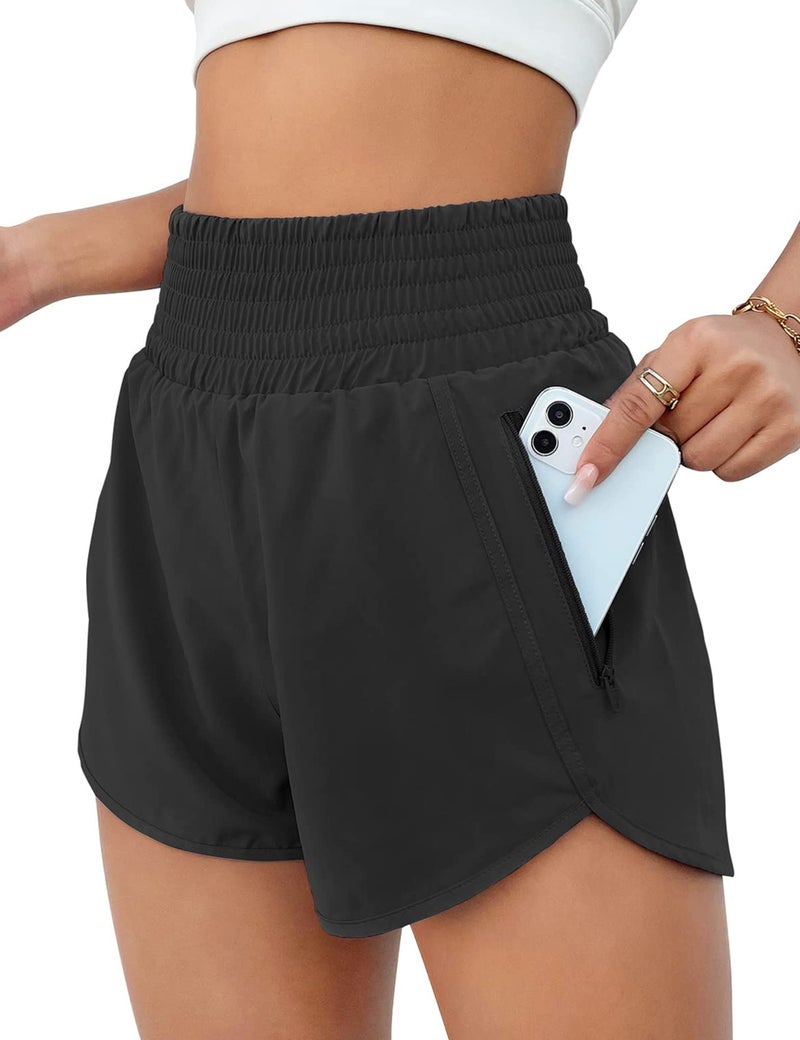 BMJL Women's Athletic Shorts High Waisted Running Short Pocket 2.5" Sporty Shorts Gym Elastic Workout Shorts(S,Black) - Image 1
