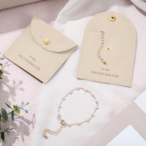 Quelay 16 Pcs Jewelry Bridesmaid Gift Pearl Bracelet Microfiber Jewelry Bag Pouch Set of 8 for Wedding Bridal Party FavorCreamcolored GoldButton - Image 3
