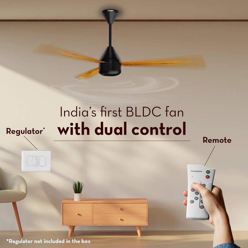 Crompton Crompton Energion Regmote 1200mm BLDC Ceiling Fan Indias First Dual Control Fan Remote Regulator Control BEE 5 Star Rated Energy Efficient 4 Year Manufacturers Warranty Light Pine Wood  - Image 2