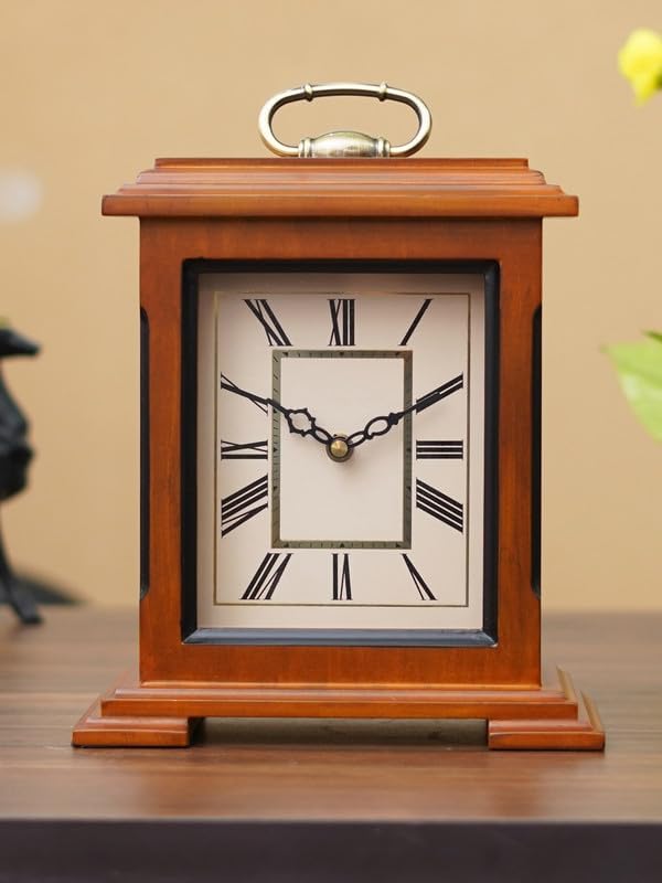 CHRONIKLE Decorative Brown Color Wooden Analog Roman Numbers Rectangular Table Clock for Office Desk Home Bedroom Living Study Room Decor Gifts (Size: 22 x 10 x 28 CM | Weight: 1510 Gram) - Image 5