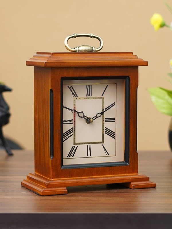 CHRONIKLE Decorative Brown Color Wooden Analog Roman Numbers Rectangular Table Clock for Office Desk Home Bedroom Living Study Room Decor Gifts (Size: 22 x 10 x 28 CM | Weight: 1510 Gram) - Image 2