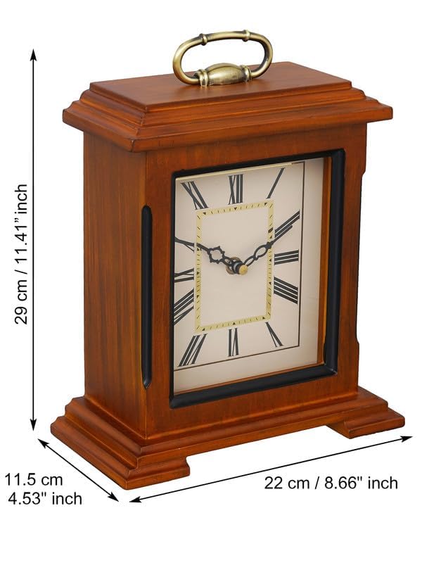 CHRONIKLE Decorative Brown Color Wooden Analog Roman Numbers Rectangular Table Clock for Office Desk Home Bedroom Living Study Room Decor Gifts (Size: 22 x 10 x 28 CM | Weight: 1510 Gram) - Image 3