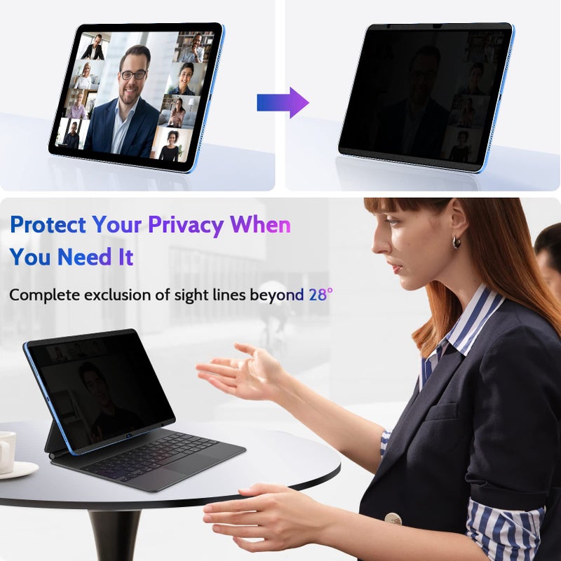 Peslv Magnetic Privacy Screen Protector for iPad 10th 2022 10.9" & iPad 11th A16 2025 11", Removable Anti Blue Light Glare Spy Private Filter, High Sensitive Bubble-Free Black Security Screen - Image 3