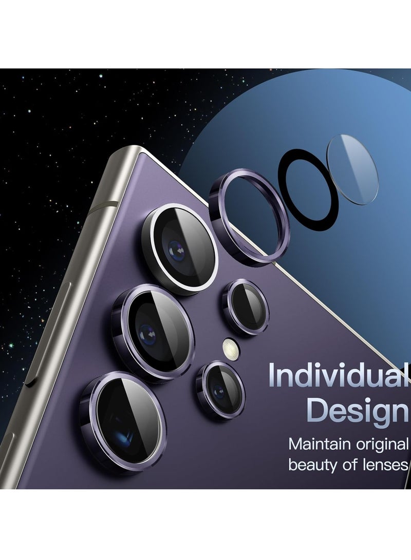 MIGOFAST Camera Lens Protector for Samsung Galaxy S24 Ultra, 9H Tempered Glass Metal Individual Ring Cover, Easy Installation Tray, HD Clear, 1 Set Titanium Violet - Image 3
