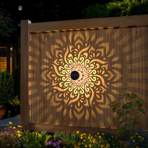 gardencave 4 Pack Large Solar Fence Lights Metal Solar Powered Outdoor Wall Deck Step Lights Mandala Theme Waterproof Fence Light for Garden Post Patio Backyard Yard Decor, Gardening Gifts for Women Mom Grandma - Image 4