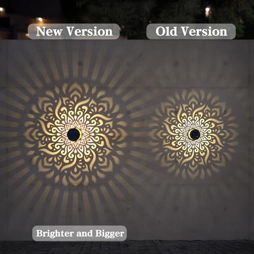 gardencave 4 Pack Large Solar Fence Lights Metal Solar Powered Outdoor Wall Deck Step Lights Mandala Theme Waterproof Fence Light for Garden Post Patio Backyard Yard Decor, Gardening Gifts for Women Mom Grandma - Image 2