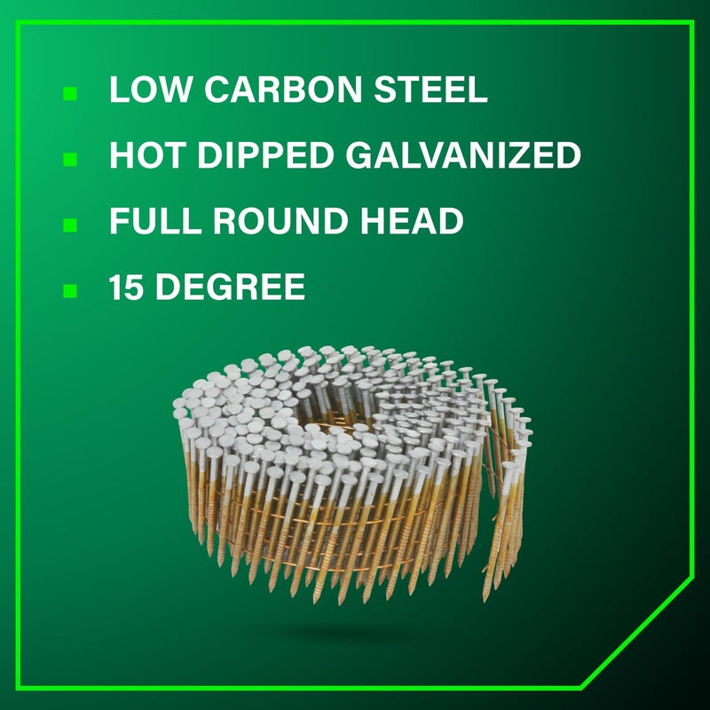 Metabo HPT مسامير التغطية من ميتابو HPT عدد 3,600، 1-3/4" x .092، 15 درجة رأس دائري كامل، شق حلقي، ملف سلكي، مسامير فولاذية مجلفنة بالغمس الساخن، للتغطية، مسامير السياج، التغطية المعدنية، 13363HPT - Image 4