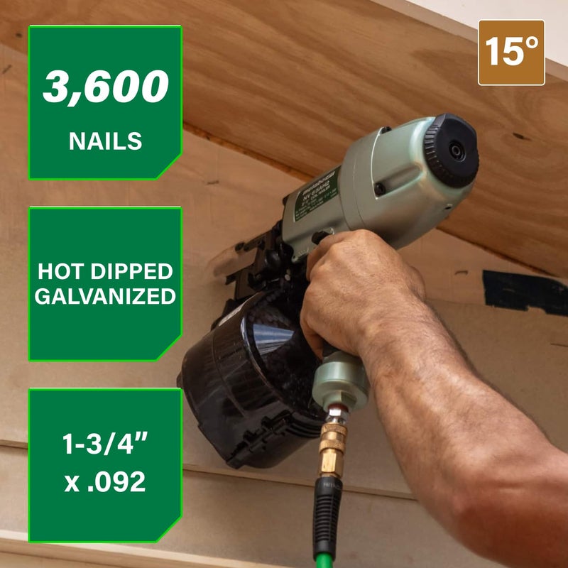 Metabo HPT مسامير التغطية من ميتابو HPT عدد 3,600، 1-3/4" x .092، 15 درجة رأس دائري كامل، شق حلقي، ملف سلكي، مسامير فولاذية مجلفنة بالغمس الساخن، للتغطية، مسامير السياج، التغطية المعدنية، 13363HPT - Image 2