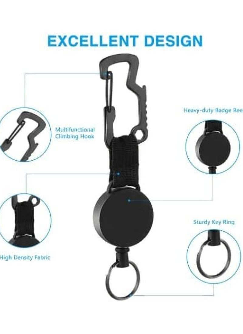 KASTWAVE - 3 Pieces Retractable Keyring Heavy-Duty Key Chain Black Extendable Key Chain Retractable Badge Holder Reel Key Lanyard Reel Key Chain Retractable Badge Holder - Image 1
