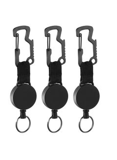 3 Pieces Retractable Keyring Heavy-Duty Key Chain Black Extendable Key Chain Retractable Badge Holder Reel Key Lanyard Reel Key Chain Retractable Badge Holder