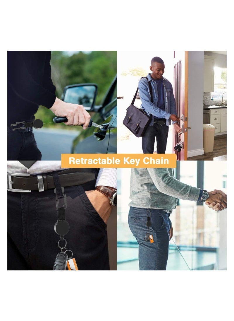 KASTWAVE - 3 Pieces Retractable Keyring Heavy-Duty Key Chain Black Extendable Key Chain Retractable Badge Holder Reel Key Lanyard Reel Key Chain Retractable Badge Holder - Image 1