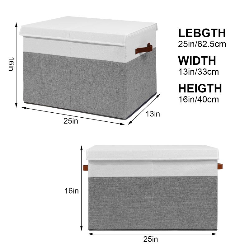 Gowee Large Toy Storage Box with Lid, Sturdy Toys Storage Chest Bin Organizer Basket with Dividers for Kids, Boys, Girls, Nursery, Closet, Bedroom, Playroom 25"x13" x16" (Grey and White) - Image 5