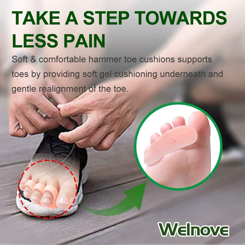 Welnove Hammer Toe Crests Pads 10 PCS Gel Toe Straightener Cushion Support 3 Loops Beige Pain Relief for Hammer Toe Overlapping Toes Curled Toe - Image 4
