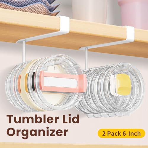 Amawarm 2 Pack Tumbler Lid Organizer, Under Cabinet Cup Lid Holder for Yeti Insulated Mug/Stanley Insulated Mug/Simple Modern Insulated Mug Lid, No Gluing, No Drilling, Up to 10 Lids (White) - Image 3
