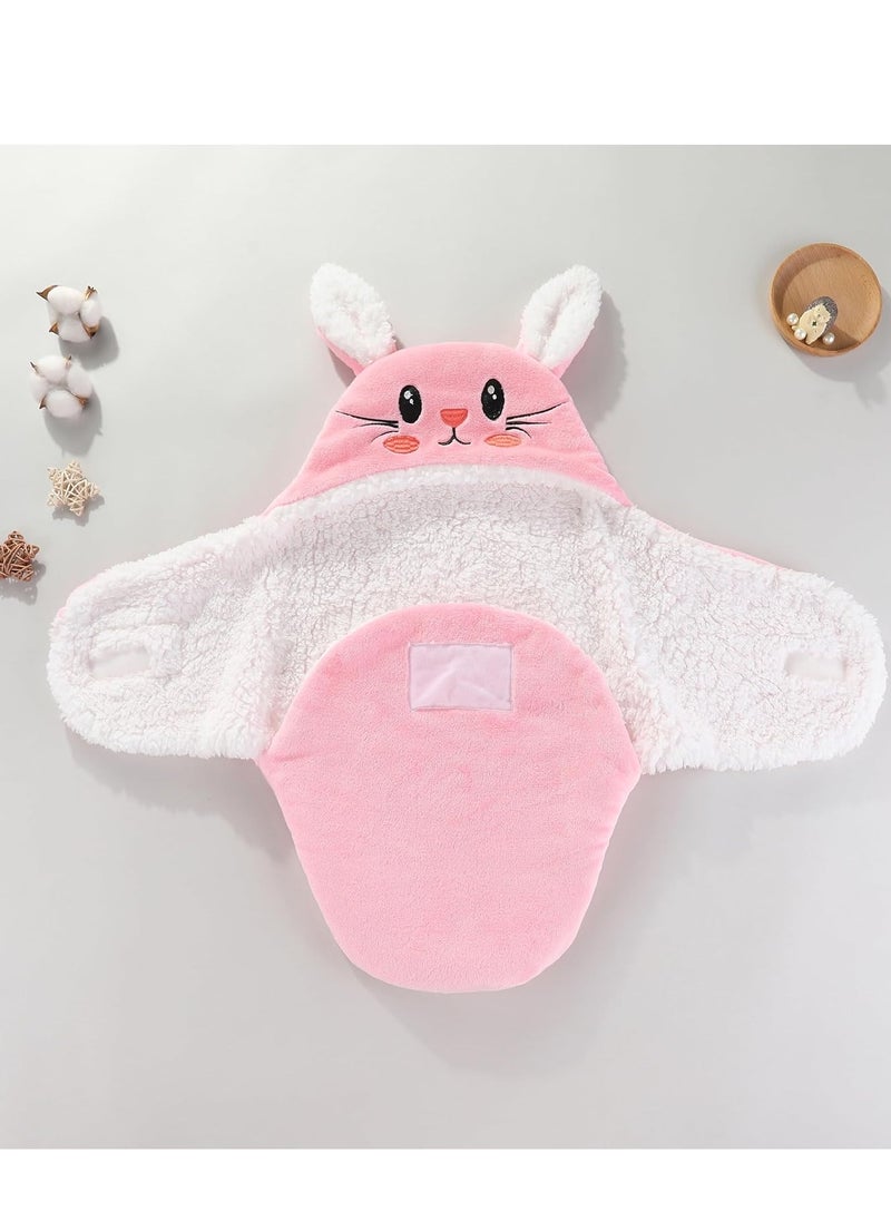 Mmmon Baby Hooded  Swaddle Blanket Newborn Fannel Cartoon Receiving Blanket Soft Plush Sleeping Bag Sack Stroller Wrap for Infants Girl Boy 0-6Months (Pink Rabbit,0-6Months)  - Image 3