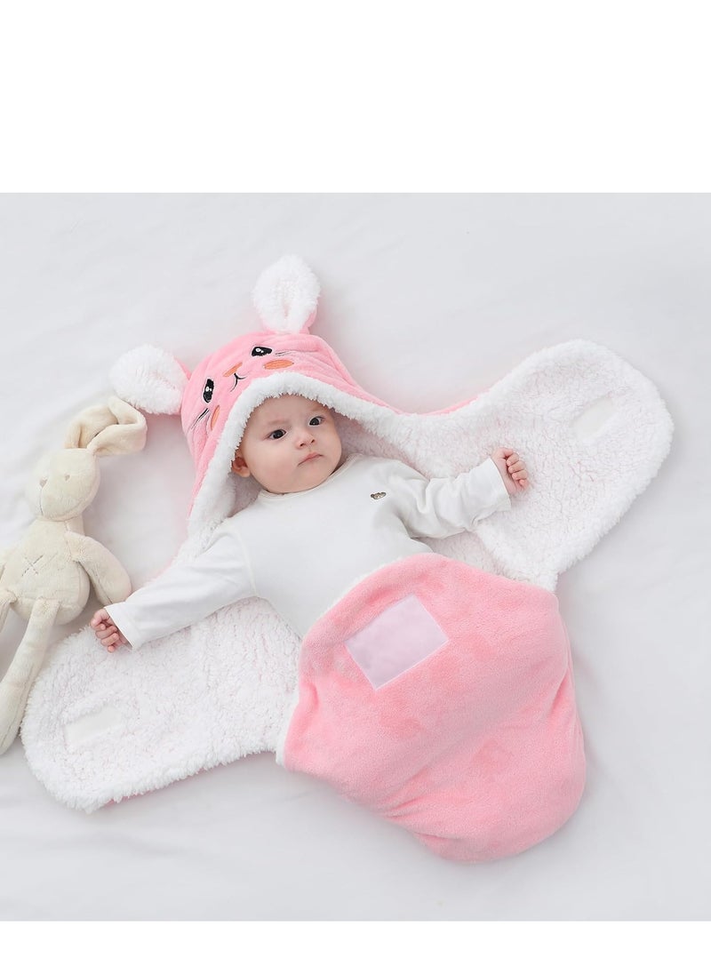 Mmmon Baby Hooded  Swaddle Blanket Newborn Fannel Cartoon Receiving Blanket Soft Plush Sleeping Bag Sack Stroller Wrap for Infants Girl Boy 0-6Months (Pink Rabbit,0-6Months)  - Image 2
