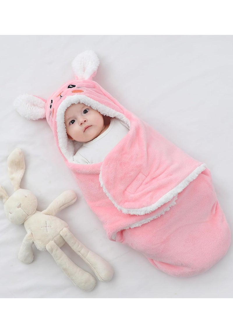 Mmmon Baby Hooded  Swaddle Blanket Newborn Fannel Cartoon Receiving Blanket Soft Plush Sleeping Bag Sack Stroller Wrap for Infants Girl Boy 0-6Months (Pink Rabbit,0-6Months)  - Image 4