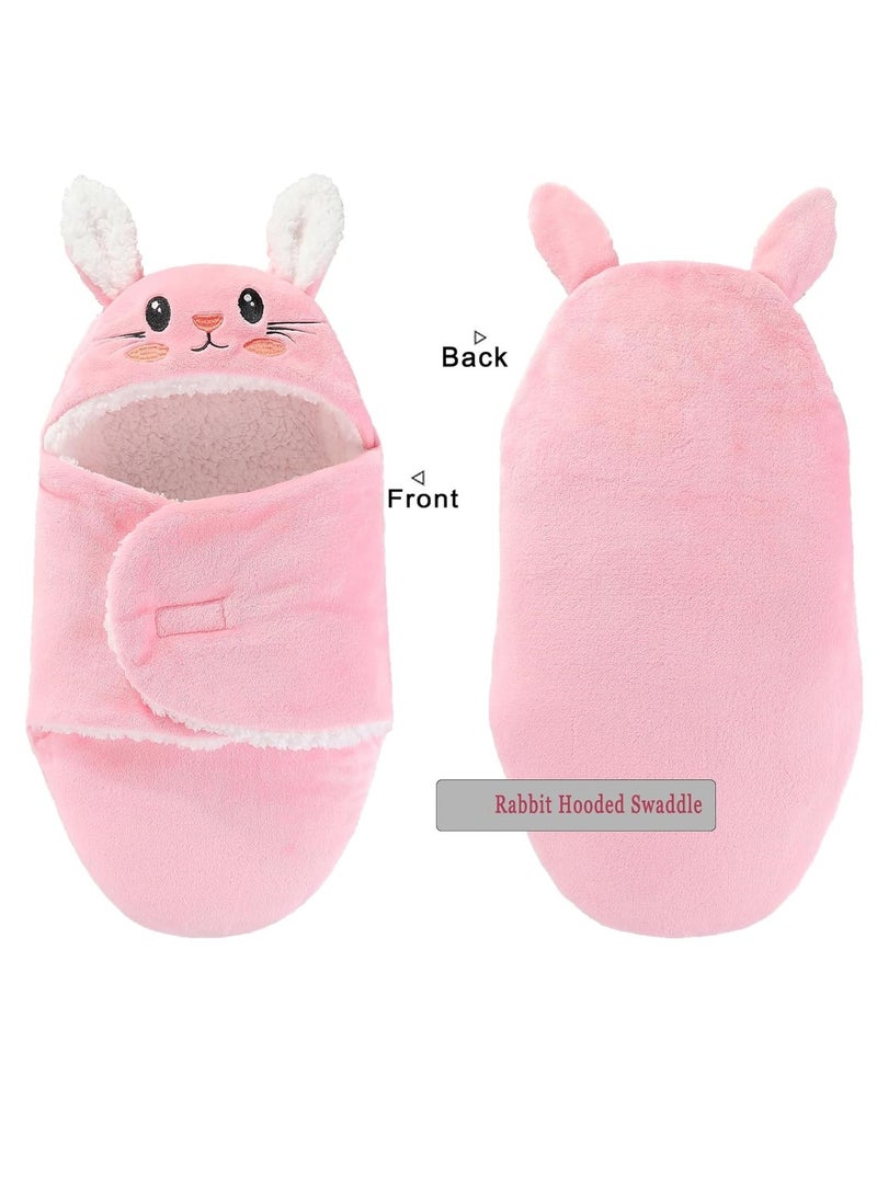 Mmmon Baby Hooded  Swaddle Blanket Newborn Fannel Cartoon Receiving Blanket Soft Plush Sleeping Bag Sack Stroller Wrap for Infants Girl Boy 0-6Months (Pink Rabbit,0-6Months)  - Image 5