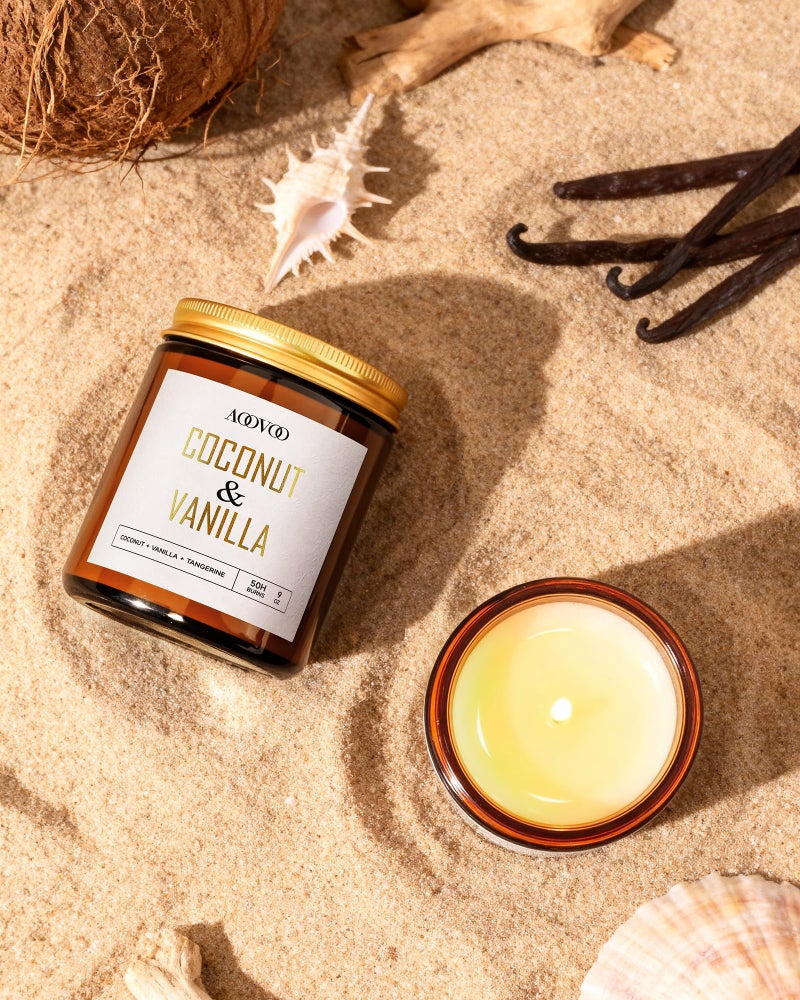 AOOVOO Coconut Vanilla Candles - 9 oz Scented Candles, Aromatherapy Candle, Soy Candle for Home Scented - Image 5