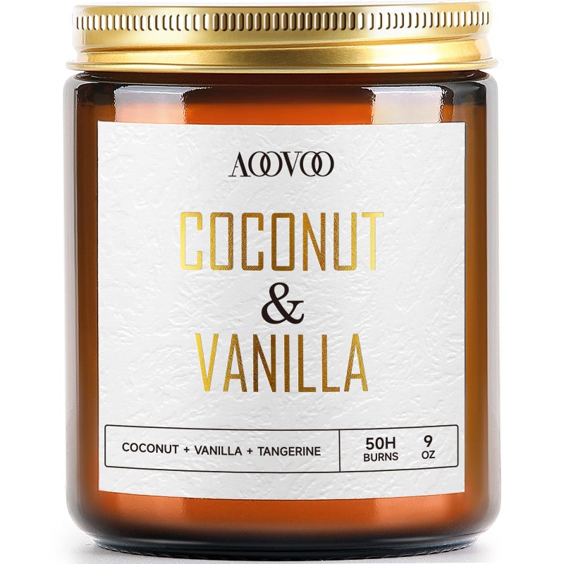 AOOVOO Coconut Vanilla Candles - 9 oz Scented Candles, Aromatherapy Candle, Soy Candle for Home Scented - Image 1