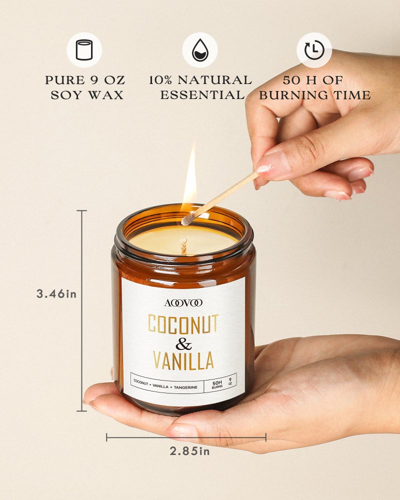 AOOVOO Coconut Vanilla Candles - 9 oz Scented Candles, Aromatherapy Candle, Soy Candle for Home Scented - Image 3
