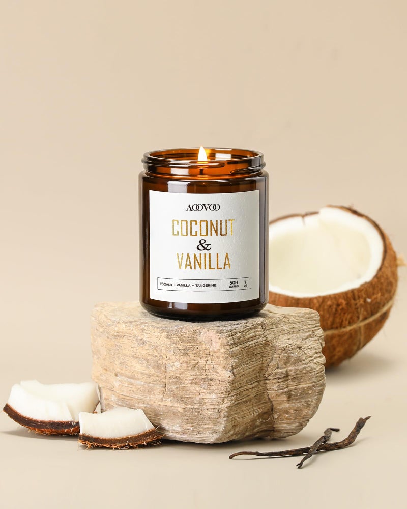 AOOVOO Coconut Vanilla Candles - 9 oz Scented Candles, Aromatherapy Candle, Soy Candle for Home Scented - Image 2