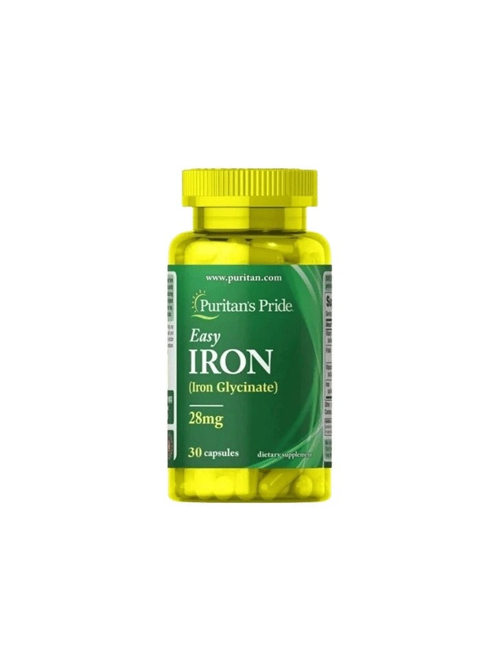 Puritan's Pride Puritan's Pride Easy Iron 28 mg (Iron Glycinate) – 30 Capsules for Gentle Iron Support 
