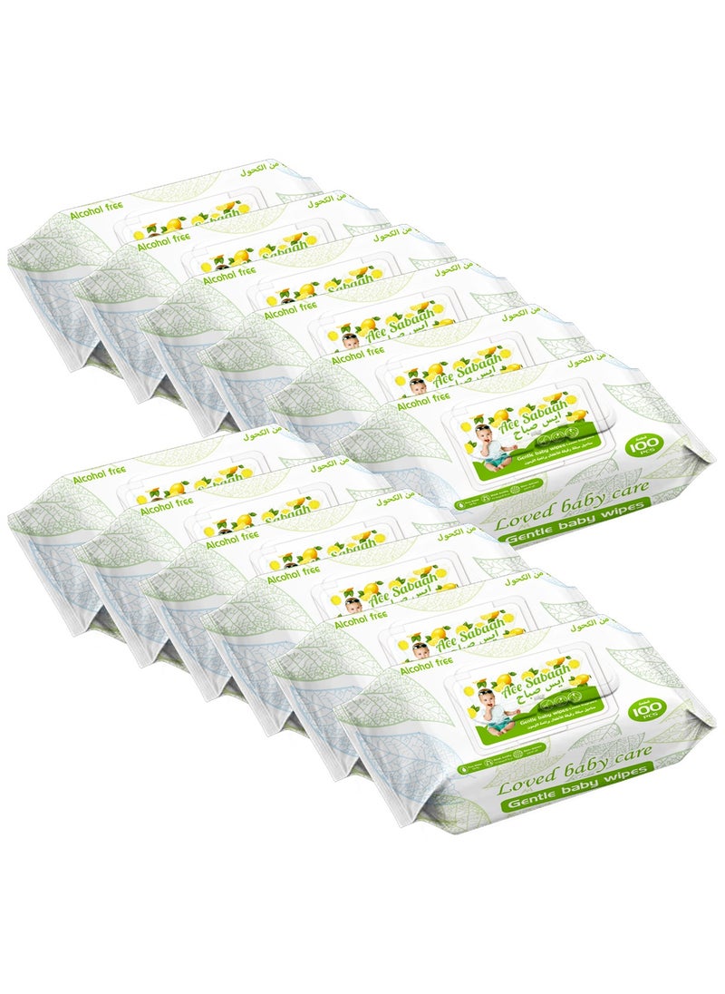 Ace Sabaah - Alcohol Free Baby Wet Wipes 100s Lemon Scent Pack of 12 - Image 1